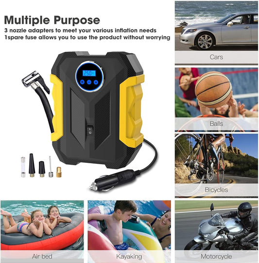 Air Compressor Tire Inflator, Digital Air Compressor Portable with LED Light 12V DC, 150PSI Auto Pump Portable Tire Inflator for Car, Bicycle, Motorcycle, Balls, Balloons