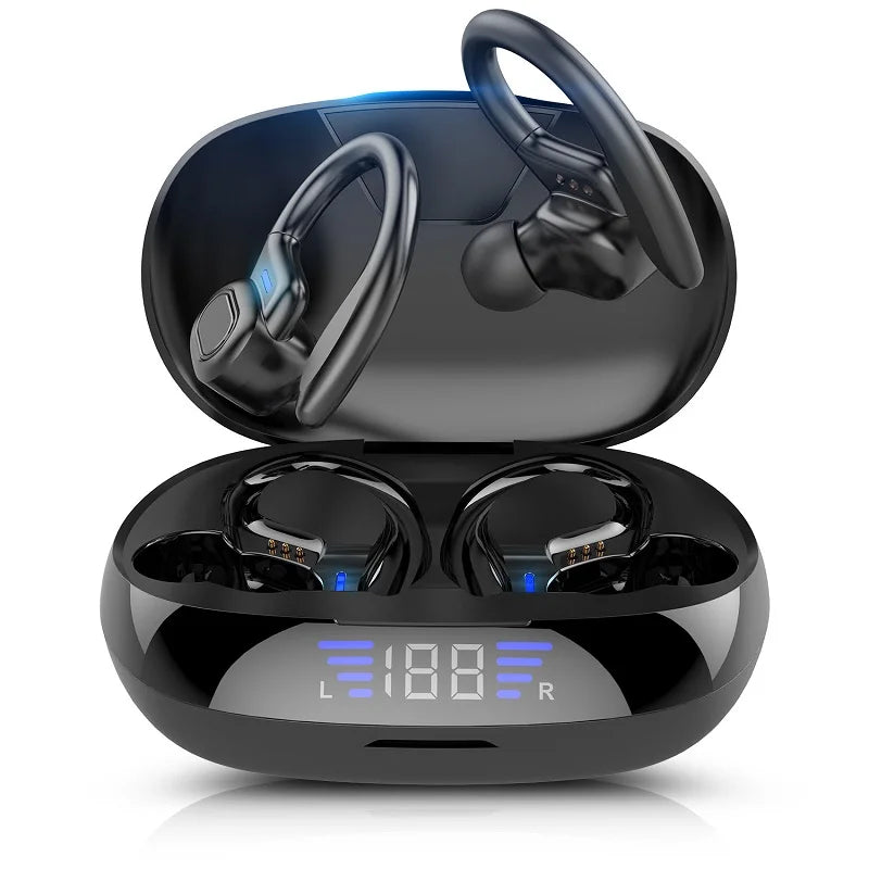 TWS Bluetooth Earphones with Microphones Sport Ear Hook LED Display Wireless Headphones Hifi Stereo Earbuds Waterproof Headsets