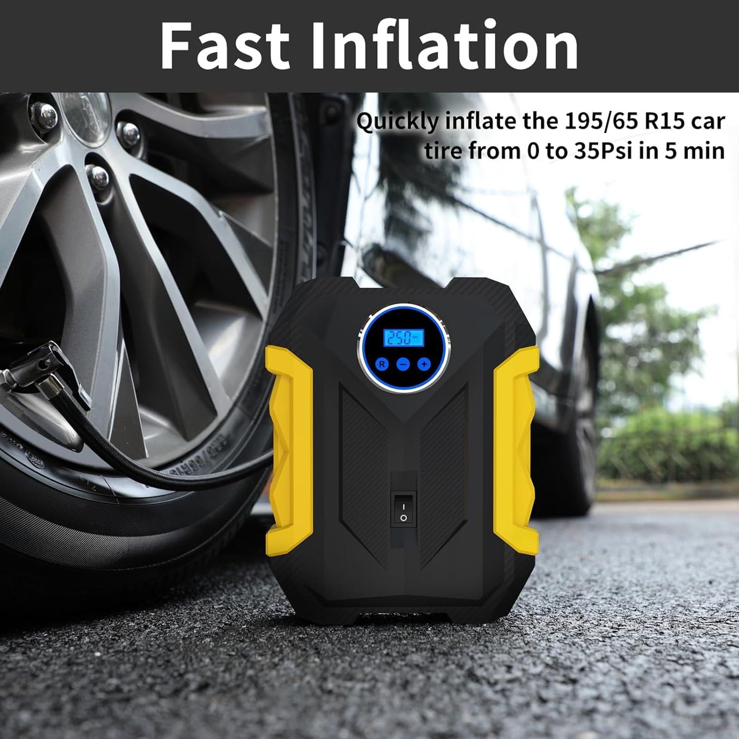 Air Compressor Tire Inflator, Digital Air Compressor Portable with LED Light 12V DC, 150PSI Auto Pump Portable Tire Inflator for Car, Bicycle, Motorcycle, Balls, Balloons